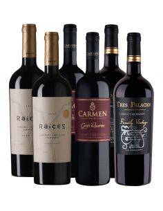Pack 6 vinos Cabernet Sauvignon Tres Palacios, Carmen y Raíces